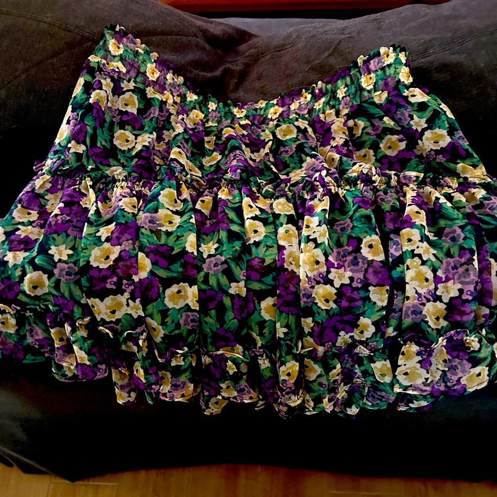 Purple and black floral print skirt
